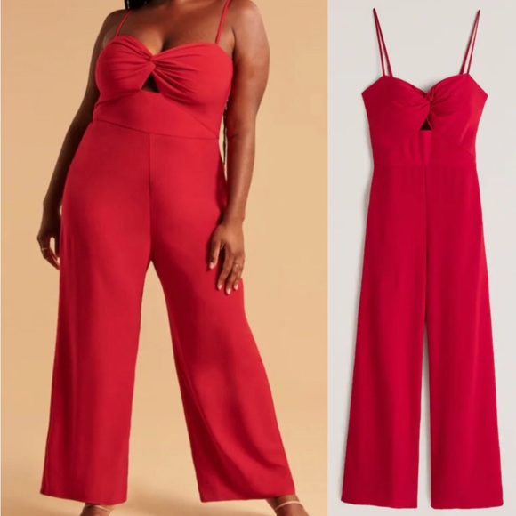 Abercrombie & Fitch Pants - Abercrombie & Fitch Twist Front Cutout Jumpsuit in Red